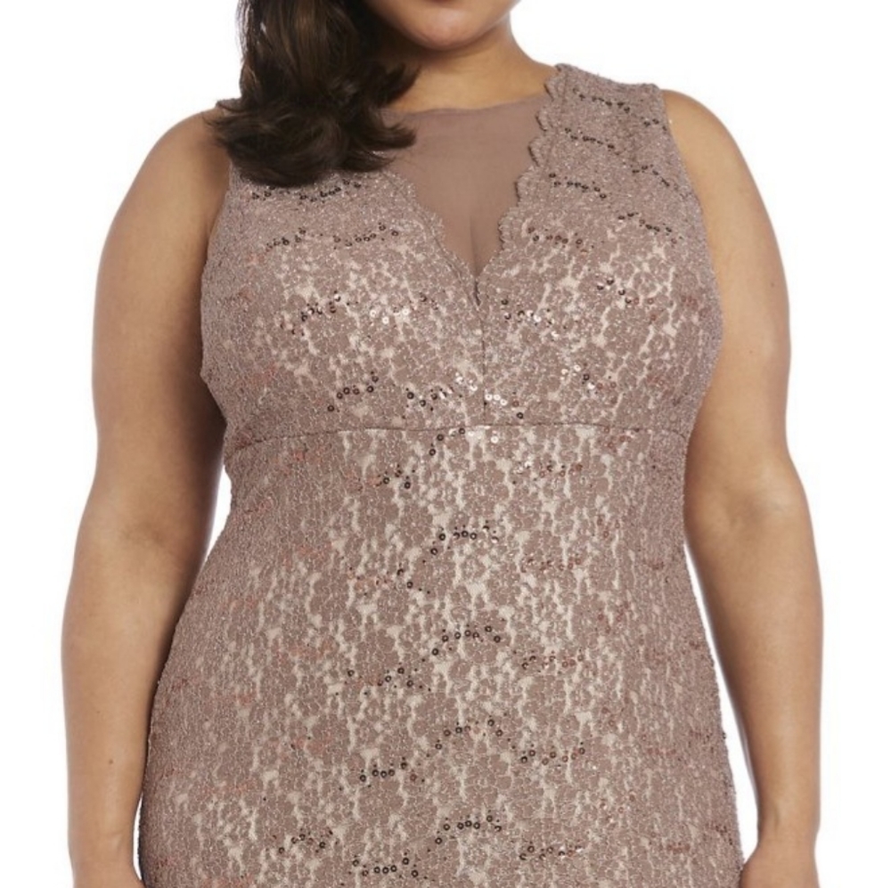 BRAND NEW Taupe glitter & sequin lace gown